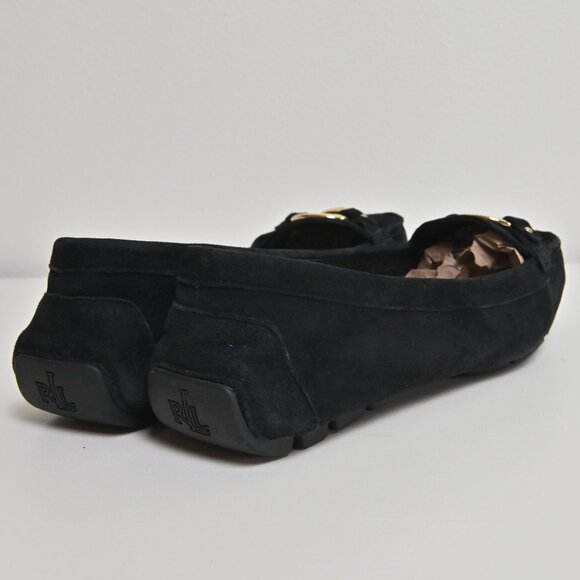 Lauren Ralph Lauren Candace Gold Ring Black Suede Ballet Flats Women's US9.5 UK7 - Picture 8 of 16
